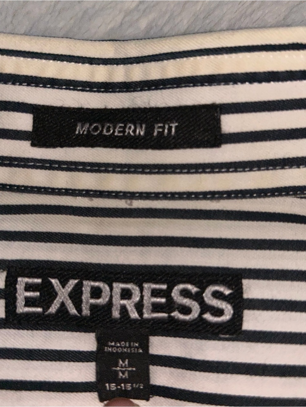 Express Men’s Black and White Vertical Stripe Dress Shirt - Picture 2 of 3